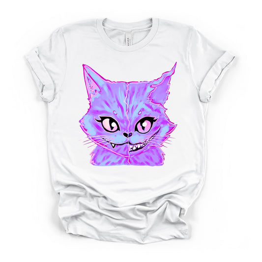 Purple Grinning Cat T-shirt